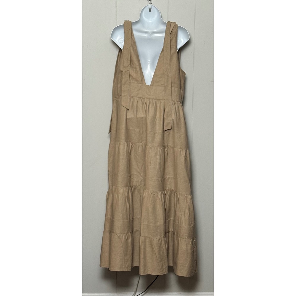 House of Harlow 1960 Tan Linen Blend Tiered V-Neck Maxi Dress Size Large - Picture 3 of 9